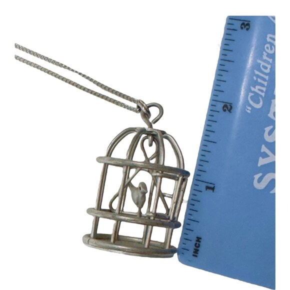 Silver Birdcage Pendant Necklace With Delicate Chain Unique Vintage Accessory - Picture 10 of 13